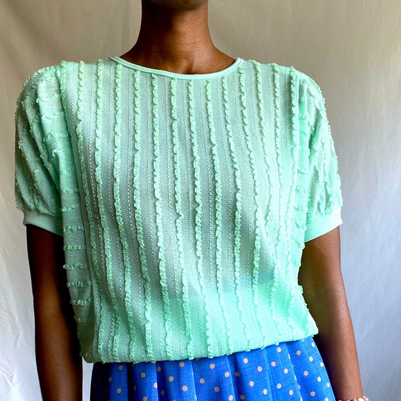 Vintage mint green frills blouse - Picture 1 of 7
